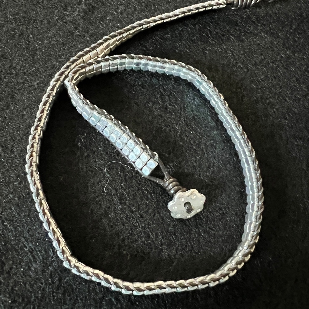 Wrap around leather, sterling silver bracelet